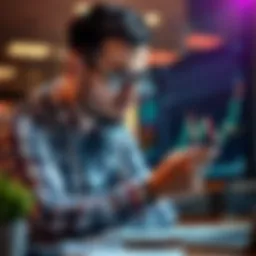 A determined entrepreneur analyzing market trends with data charts