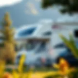 A picturesque RV parked in a scenic location