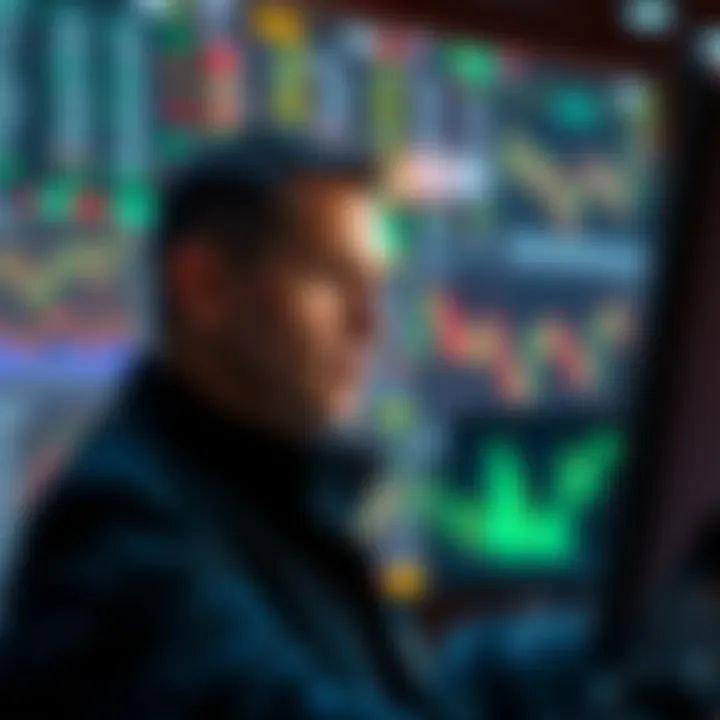 A close-up of a trader analyzing financial graphs