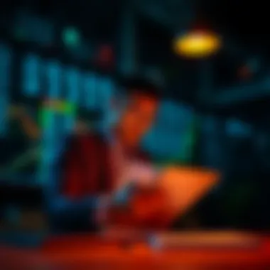 Investor analyzing stock performance at night