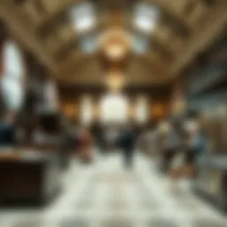 An elegant auction house showcasing various items for sale