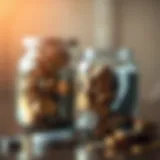 Savings jar overflowing with coins and bills