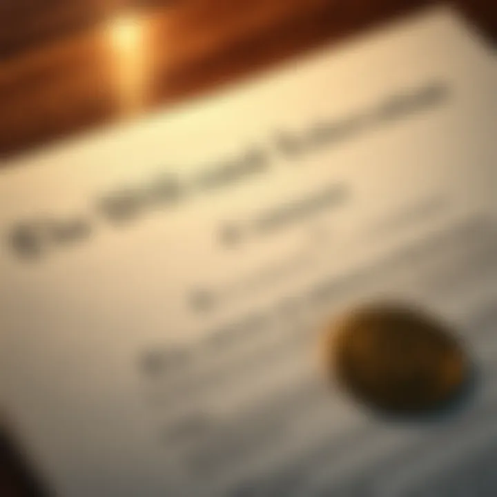 A close-up of a legal will and testament with a seal