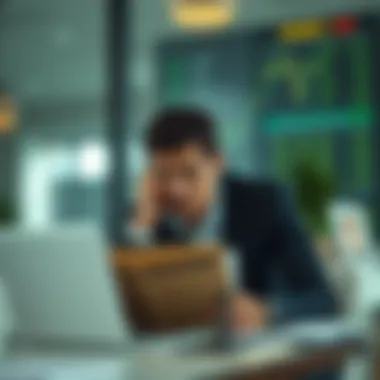 A person contemplating market options with a laptop