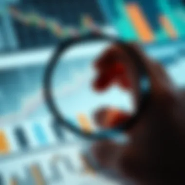 A magnifying glass focused on financial graphs