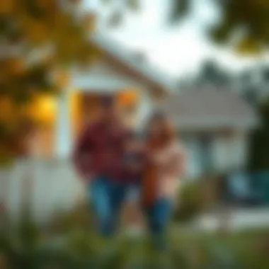 Happy family in front of their new home